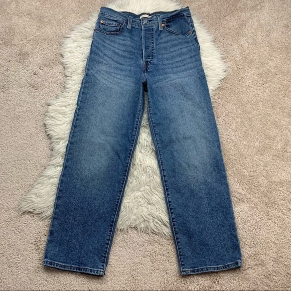 Levi's Ribcage Straight Ankle Jeans Mind Your Own Finish Medium Indigo - Picture 5 of 10